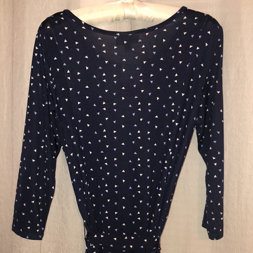 Nina Leonard S Jersey Crew Neck Quarter Sleeve Midi Dress Navy White Lilac Print - Picture 5 of 16